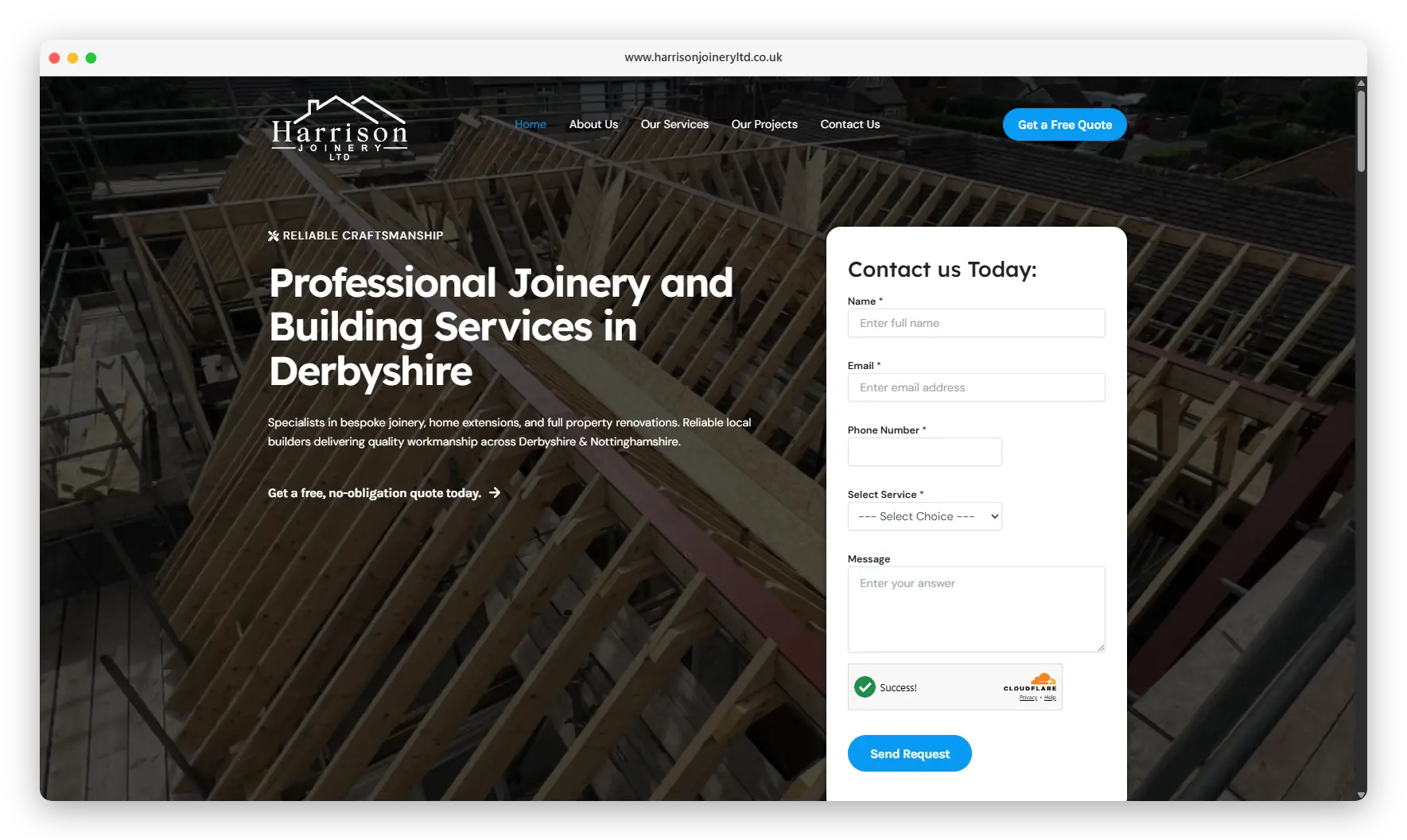 Harrison Joinery desktop mockup, showing the home page